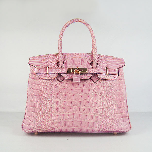 Replica Hermes Birkin 30CM Crocodile Head Veins Bag Pink 6088 On Sale